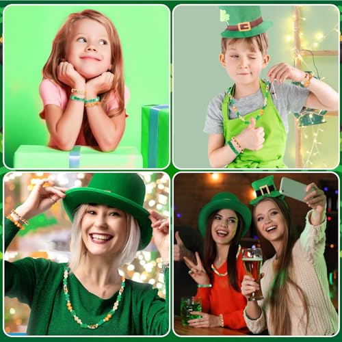 300pcs St. Patrick's Day Polymer Clay Beads Green Shamrock Hat Coins Rainbow Clay Spacer Beads for St. Patrick's Day Jewelry Making DIY Bracelet Necklace Accessories Craft Supplies - color: Green Gold