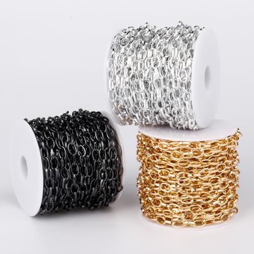 33FT Gold Paperclip Chains Roll, 5mm Aluminum Cable Link Chain Spool Bulk for DIY Crafts Jewelry Making - color: gold, size: 5MM