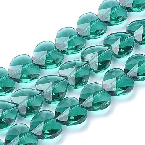 Cheriswelry 100pcs Light Sea Green Heart Glass Beads 14mm Transparent Faceted Crystal Love Heart Loose Spacer Beads for DIY Earring Bracelet Necklace Choker Jewelry Making - color: Light Sea Green