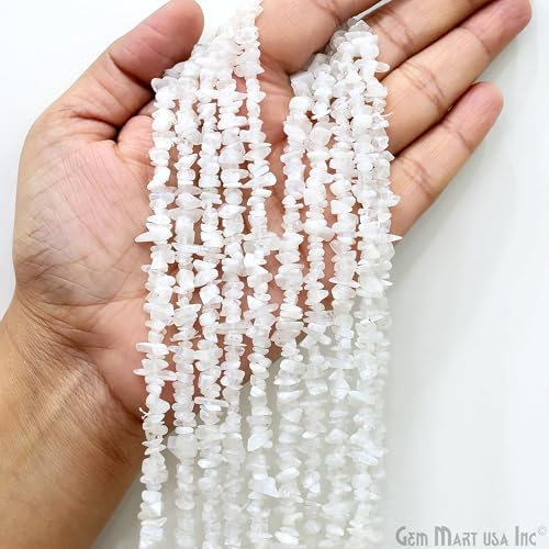 GM GemMartUSA Rainbow Moonstone Natural Raw Chip Strands | Semi-Precious | AAA+ Quality 1 Strand 34” | DIY Bracelet Jewelry Making, Healing Crystal Craft| 4-6mm - White Color Gemstones (CHRM-70001) - color: Rainbow Moonstone (CHRM-70001)