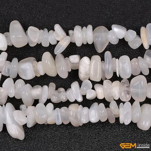 GEM-Inside Crystal Stone Chips for Jewelry Making Genius Gemstone Freeform Loose Beads with Hole for Bracelet Necklace Making Adults 34" (Gray Moonstone, 7-8mm) - color: Gray Moonstone