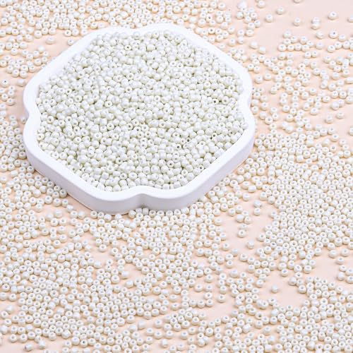 2mm Glass Seed Beads Bulk, Beige 12/0 Tiny Round Seed Bead, Small Mini Pony Craft Beads for Bracelet Necklace Wrist Jewelry Making Beading Weaving DIY Crafts Supplies - color: Beige