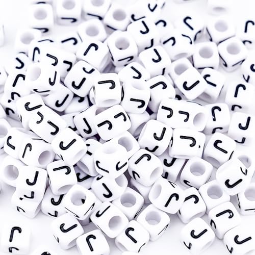 500Pcs Square Loose Letter Beads J 6X6mm Individual Large Hole Alphabet Beads for Friendship Bracelets Making - color: Square - J