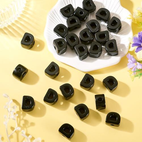 FASHEWELRY 30Pcs Acrylic Letter D Beads with Large Hole Big Plastic Letter Blocks European Beads 3D Letters Chunky Vowel Initial Alphabet Bead for Key Chains Necklace DIY Arts Craft Projects - color: Black, size: D