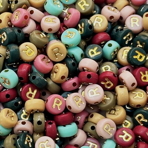 200PCS Round Letter Beads,4x7mm Color Acrylic Alphabet Beads R Beads with Letters for Bracelet Making Necklace Keychain Jewelry DIY (Letter R) - color: Letter R