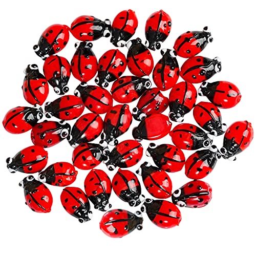 40pcs Ladybug Lampwork Glass Beads Mix Colors - Loose Spacer Beads for Jewelry Making DIY Handmade Crafts (Red)