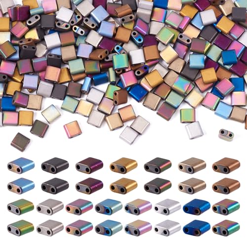 Beadthoven 225Pcs Tila Beads 2-Hole Seed Beads 6mm Flat Square Hematite Beads 15 Colors Gemstone Loose Beads for Jewelry Making Multi-Strand Bracelet Necklace Earring DIY Crafts Supplies - color: Vintage Color, size: 6mm