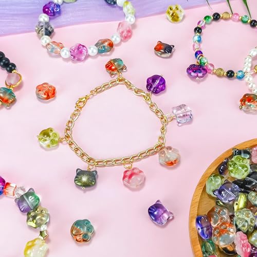110pcs Cat Paw Print Glass Beads Crystal Cat Footprint Lampwork Beads 11 Styles Cute Pet Paw Loose Beads for DIY Craft Jewelry Necklace Earring Bracelet Making
