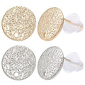 Beebeecraft 32Pcs 2 Colors Flat Round Earring Findings 18K Gold & Platinum Plated Frosted Surface Round Earring Post with Hole and 40Pcs Plastic Ear Nuts for Earring Jewelry Making - color: Gold and Silver