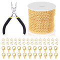 Swpeet 102Pcs Gold 3mm by 10 Yard Length Jewelry Making Chains Kit with Jump Rings, Lobster Clasps and Jewelry Plier, Necklace Chains Flat Cable Link Chain Bulk Ideal for DIY Craft Jewel Making - color: Gold