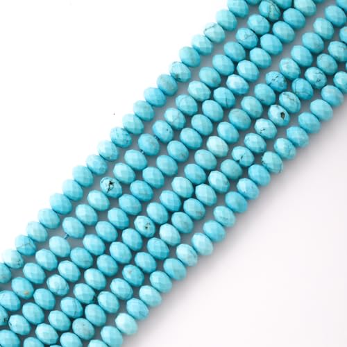 Faceted 4x6mm Natural Turquoise Stone Rondelle Spacer Gemstone Beads Loose Semi Gemstone Beads for Jewelry Making - color: Turquoise