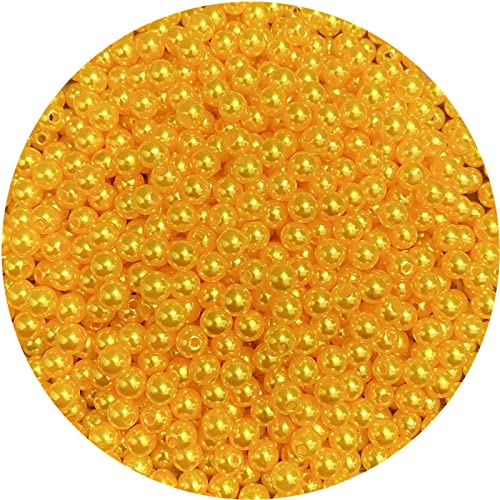 800pcs 6mm Pearl Beads Satin Luste Round Loose Plastic Pearl Craft Beads for Jewelry Making Earring Bracelet Necklace Key Chains Sewing Crafts Decoration (Gold Yellow) - color: Gold Yellow, size: 6mm