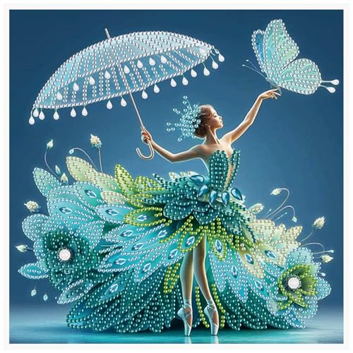 Special Shape Diamond Art Kits for Adults, Elegant Dancer with Butterfly 5D Crystal Rhinestone Diamond Art Canvas, DIY Paint by Diamonds Craft Kit, Diamond Painting Wall Décor for Home Decoration - color: Ballerina with Butterfly