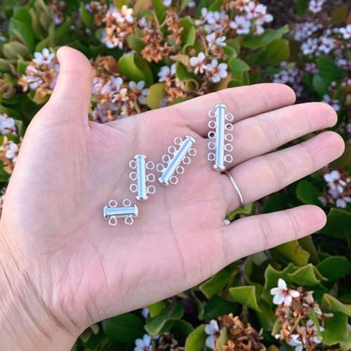 1pc Adabele Authentic Sterling Silver 3 Strands Multi-Strand Slide Lock Tube Clasp Set Tarnish Resistant for DIY Layering DIY Jewelry Making SS92-3 - color: White Gold/Rhodium Plated Sterling Silver, size: 3-Strand clasp - 1pc