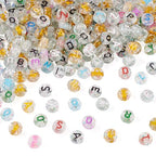 400Pcs Clear Glitter Letter Beads 7x3.5mm Acrylic Transparent Alphabet Spacer Beads Small Pony Bead for Friendship Bracelet Necklace Keychain Crafts Jewelry Making - color: Transparent, Flat Round, size: 7x3.5mm