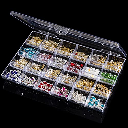 Noverlife 24 Grids Clear Plastic Organizer Box, Storage Container Jewelry Box, Empty Earring Storage Organizer Display Case, Transparent Plastic Nail Art Decorations Container for Bead Rings Earrings - size: 24 Grids - 1 Pack