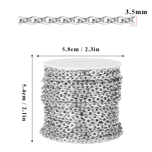 33 Feet Stainless Steel Cable Chains Roll, 3.5mm Width 304 Stainless Steel Flat Cable Link Chains Spool Bulk for Jewelry Making DIY Craft - color: Stainless Steel, size: 3.5mm width