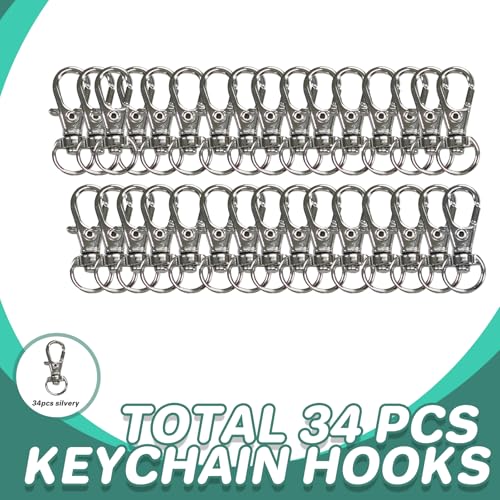 68PCS Swivel Snap Hooks with Key Rings, Metal Lobster Claw Clasp, 34PCS Keychains Clips Hooks and 34PCS Key Chain Rings, Silver - color: silver