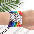 2 Set of Rainbow Heishi Surfer Bracelets Set for Women, Friendship Clay Disc Beads Boho Bracelets, Stretch Preppy Clay Bead Bracelets, Colorful Stackable Beaded Bracelets, Team Cheer Bulk Jewelry Gift