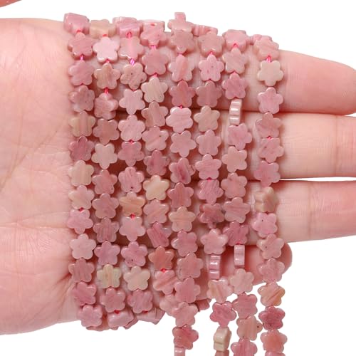 Songxi 60pcs 6mm Rose Plum Blossom Natural Stone Beads for Jewelry Making, Smooth Loose Flower Shape Gemstone Beads for Bracelets Necklace Earrings Making Supplies ﻿ - color: Rose