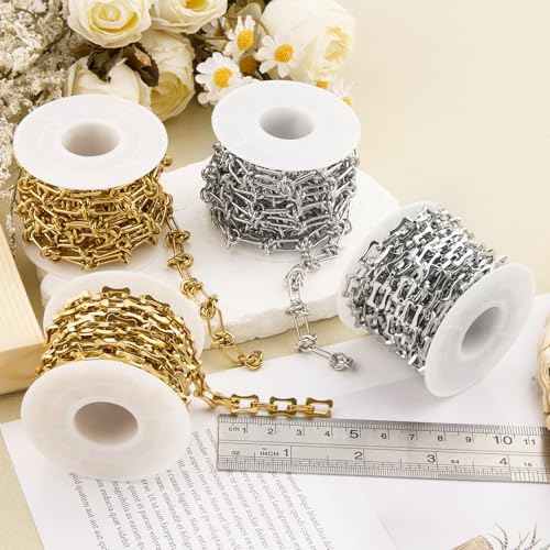 SMYHTGLIF 2 Meters Silver Bone Chain Bulk for Jewelry Making Stainless Steel Unsoldered Jewelry Making Chains Roll - color: Bone Silver