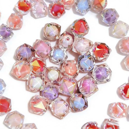Mixed Lots Shiny AB Color Acrylic Faceted Cube Bead DIY Beading Hairband Bracelets Necklace Craft Embelishment (Mixed Colors-Cube) - color: Mixed Colors-Cube