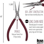 The Beadsmith Long Chain Nose Pliers – 6.25-Inches (160 mm) Jewelry-Making Tool w/Polished Steel Head, PVC Comfort Grip, & Double-Leaf Springs - size: 5.5inches