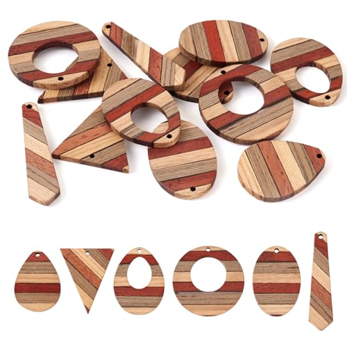 Beadthoven 12pcs/6 Pairs Natural Wood Charms DIY Earrings Pendants Colorful Striped Dark Red Rustic Wooden Pendants Mix Wood Pieces for DIY Jewelry Making Bohemian Earrings Necklace Accessories - color: Dark Red Brown