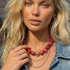 Mchic Colorful Beaded Choker Necklace for Women: Boho Large Square Acrylic Beaded Necklace Stainless Steel Adjustable Surfer Beach Strand Necklaces Summer Handmade Jewelry Gift for Women - color: Red