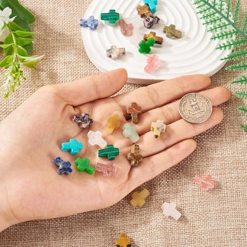 Beadthoven 30pcs Gemstone Cross Beads Small Stone Cross Spacer Beads Healing Crystal Jesus Crucifix Beads Natural Synthetic Gemstone Beads for Jewelry Making Necklace Bracelet Easter Beads Supplies - color: 0Cross Multicolor