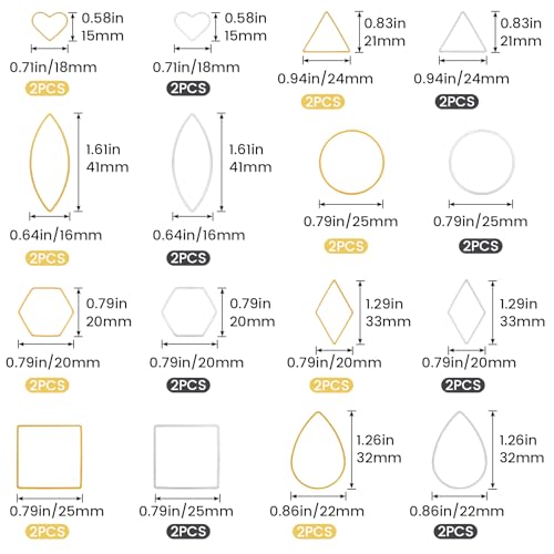 PAGOW 32 pcs Earring Beading Hoop, 8 Shape Hypoallergenic Heart Teardrop Square Round Beading Hoops for Jewelry Making, Earrings Beading Hoop Bulk for DIY Crafts Accessories Supplies (Gold, Silver) - color: 32pcs,8 shapes