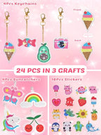 FUN LITTLE TOYS 24Pcs Diamond Art Kits, Diamond Painting Kits, Arts and Crafts for Kids Ages 6-12, Gem Art As Gifts Ideas for Girls and Boys, Small Diamond Painting Stickers, Kids Craft Age 6+