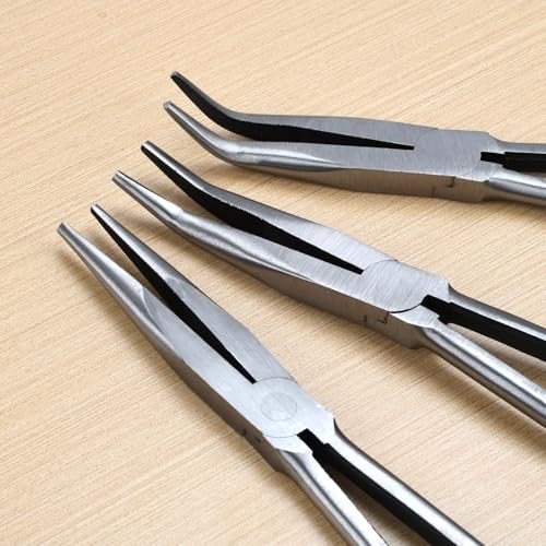 3-Piece 11" Precision Long Nose Pliers Set with Insulated Comfort Grip Handles,Straight Long Needle Nose Pliers,25/45 Degree Angle Curved Pliers for Wire Bending,Shaping,Trimming - size: 3pcs-Straight/25/45