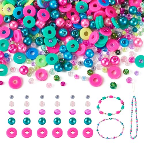 Beadthoven 6mm Clay Beads for Bracelet Making, Glass Seed Beads for Jewelry Making 2 Bags Colorful Preppy Beads Pearl Beads Polymer Heishi Flat Round Clay Disc Beads for Friendship Bracelet Pink Green - color: Pink Green