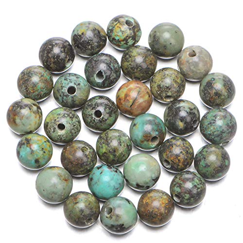 AD Beads Natural Gemstone 10mm Round Loose Beads Big Hole 2mm Sized 30pcs (African Turquoise) - color: African Turquoise