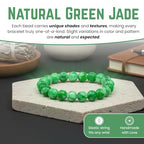 Jade Bracelet for Women & Men - Natural Green Jade Bracelet with 8mm Round Beads, Handmade Adjustable Healing Crystal Jewelry for Spiritual Balance, Luck, Wealth & Protection, Gift for Christmas