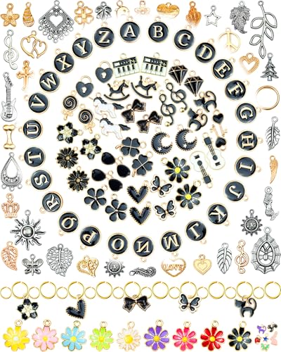 FIVEIZERO 216PCS Bracelet Charms for Jewelry Making – Assorted Gold & Silver Metal Enamel Pendants with Jump Rings for Necklaces, Earrings & DIY Jewelry Crafts(Black) - color: Black
