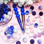 48 Pcs 20mm Beads for Pens Bubblegum Bead Blue Crystal Acrylic Round Chunky Beads Sparkly Large Balls Bead for Pen Beadable Keychain Bracelet Necklace DIY Jewelry Making Supplies - color: Blue Color