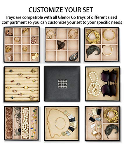 Glenor Co Jewelry Organizer Tray - Set of 2 - Stackable 6 Slots Jewelry Storage Trays - Display on Dresser or Drawer - Compatible with Other Trays - Black - size: Square - 3 Slot x 2