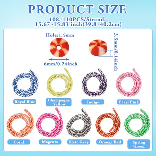 Elecrelive 9 Strands Handmade Polymer Clay Beads 6 mm Vinyl Heishi Beads Flat Round Clay Spacer Beads for Surfer Choker Necklace Bracelet Earrings Jewelry Making - color: Bright Color