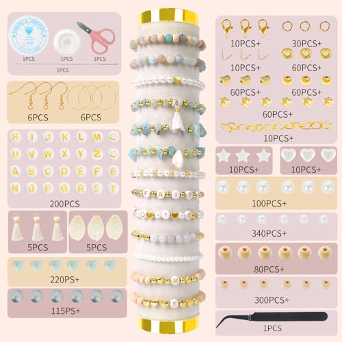 TOIPINIO Bracelet Making Kit Jewelry Making Supplies Kit Natural Stone Beads for DIY Craft Friendship Bracelet/Necklace/Earrings for Adults 1736PCS (Amazonite) - color: Amazonite