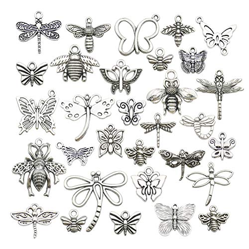 100g About (80-84pcs) Craft Supplies Mixed Butterfly Dragonfly Bee Insect Charms for Jewelry Making Crafting Findings Accessory for DIY Necklace Bracelet (M295) - color: M295