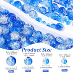 1 Box 450PCS 4/6/8/10MM Blue Crackle Beads with Holes Round Glass Crack Smooth Small Painted Ocean Spacer Loose Bead Bulk for Jewelry Making Necklace Bracelet Earrings DIY Craft Supply - color: Blue