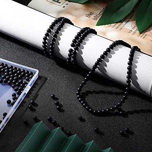 Ecally 300 Pieces Black Matte Onyx Beads Natural Black Agate Round Frosted Onyx Gemstone Loose Beads for Bracelet Necklace Jewelry DIY Making(6 mm) - size: 6mm