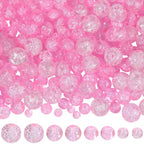 1 Box 450PCS 4/6/8/10MM Pink Crack Beads with Holes Round Glass Crackle Painted Transparent Smooth Small Spacer Loose Bead Bulk for Jewelry Making Necklace Bracelets DIY Crafts Supplies - color: Pink