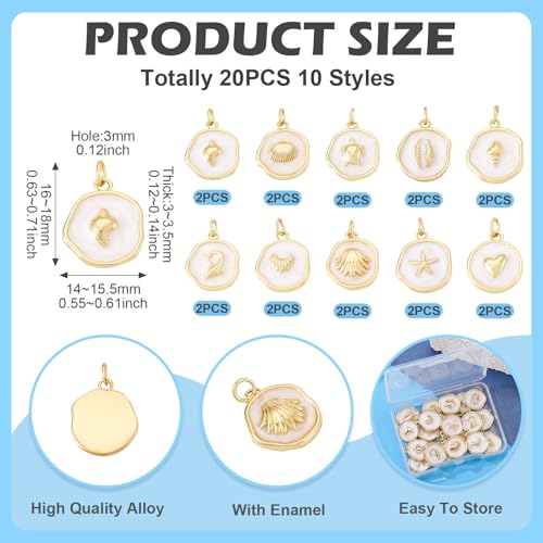 Craftdady Golden Plated Enamel Pendants White Oval Flat Round Dangle Charms for DIY Earrings Necklace Bracelet Making - color: 18K Gold Plated Ocean Aniamls-10 Style
