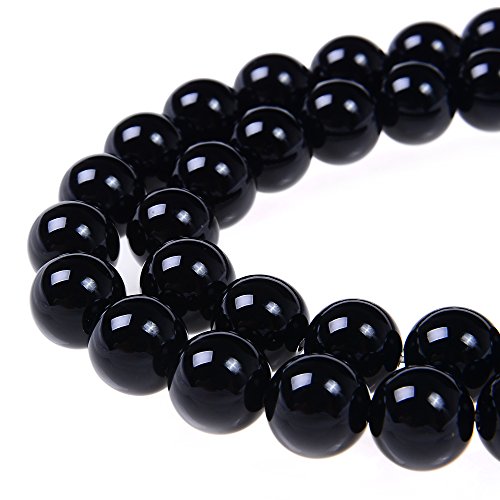 12mm Black Onyx Agate Smooth Round Shape Natural Gemstone Loose Beads for 1 Strand per Bag Approxi 15.5 inch 32pcs Jewelry Making - color: Black, size: 12mm