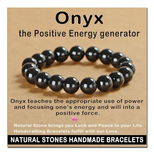 AD Beads Handmade Gemstone Stretch Elastic Bracelet Crystal Healing Reiki Nature's Beauty and Spiritual Essence Unisex - color: Black Onyx, size: 12mm