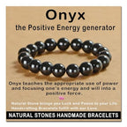 AD Beads Handmade Gemstone Stretch Elastic Bracelet Crystal Healing Reiki Nature's Beauty and Spiritual Essence Unisex - color: Black Onyx, size: 12mm