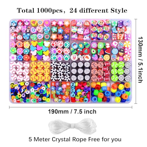 BBita 1000PCS Polymer Clay Beads Bracelet Making kit, 24 Style Cute Fun Sports Ball Beads Baseball Basketball Soccer Rugby Volleyball Football Charms, DIY Bracelet Making kit - color: A5#Style 5